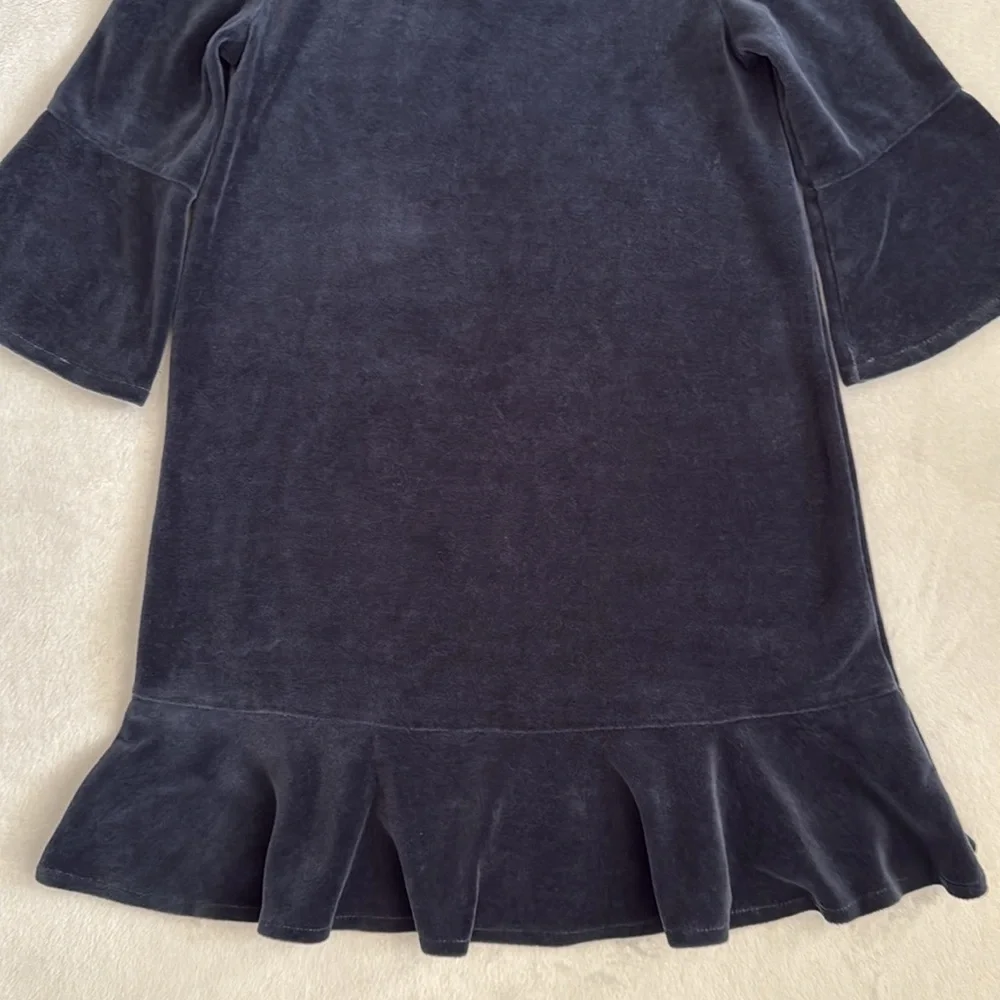 Garnet Hill Kids | Madeline Velour 3/4 Bell Sleeve Flounce Dress Blue (8)